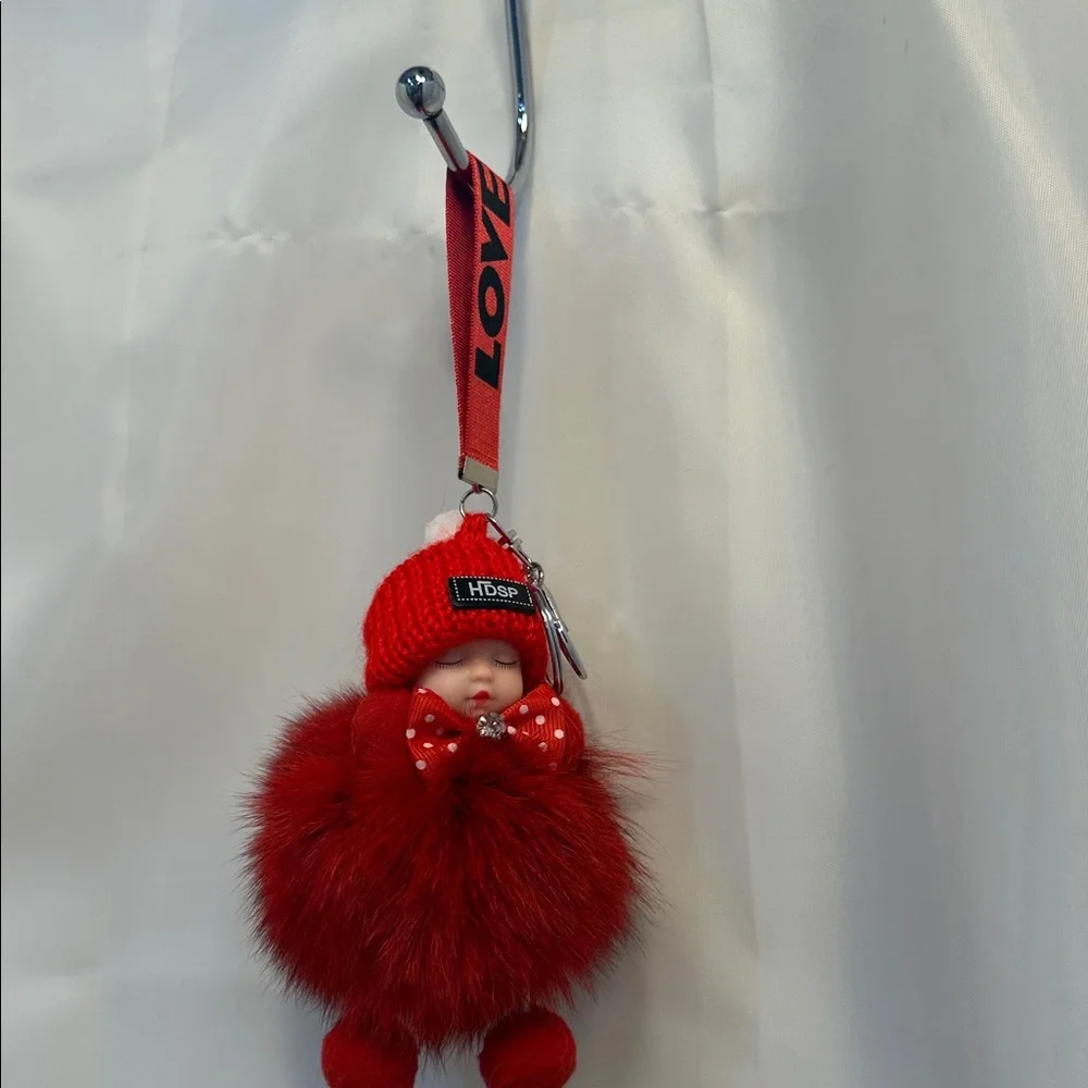 Red Pom Pom Doll Key Holder - Picture 3 of 5